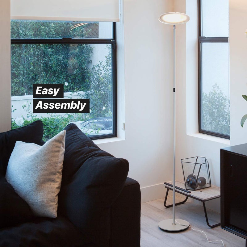 Brightech Sky Flux Dimmable LED Floor Lamp â€“ Super Bright Floor Lamp with 3 Light Modes for Living Room, Office â€“ Torchiere Standing Touch-Lamp, Tall Torch Lamp for Bedroom & Reading - White - Image 5